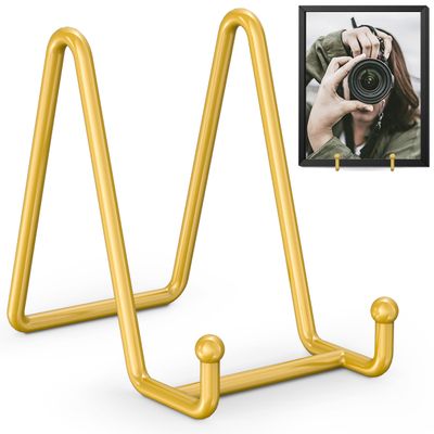TR-LIFE 4 Pack 4.5 Inch Display Stands - Holder Stand for Picture, Decorative Plate, Photo Easel, Tabletop Art (Gold)