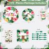 Pajean 170 Pcs Hawaiian Luau Party Supplies Aloha Plates and Napkins Party Supplies Aloha Tiki Tablecloth Tableware Set Summer Hawaii Paper Cups Cutlery Serves 24 Guests view 2
