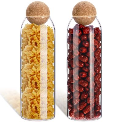 2 Piece Cork Glass Jars with Cork Lid Storage Jar Container with Ball Round Bottles Canisters with Airtight Seal Wooden Lid(1300 ML)