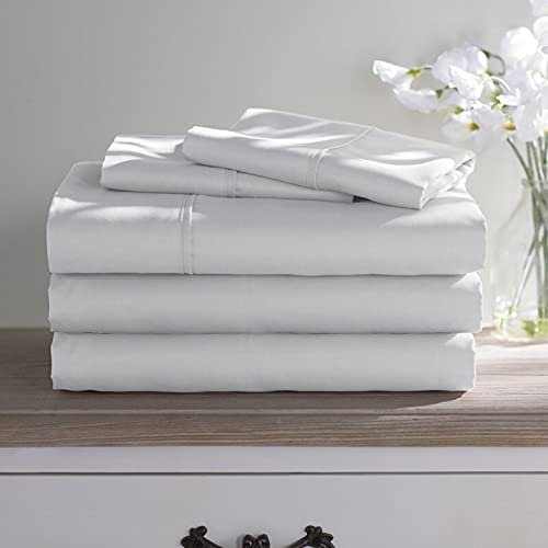 100% Long Staple Cotton 5 Piece Bed Sheet Set - Full Size White Sheets - 800 Thread Count Breathable Cooling Sheets - All Around Easy Fits Upto 12" Deep Pockets Sheets & Pillowcases Set