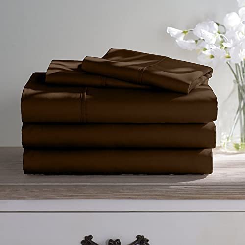 100% Long Staple Cotton 5 Piece Bed Sheet Set - Cal-King Size Chocolate Sheets - 800 Thread Count Breathable Cooling Sheets - All Around Easy Fits Upto 12" Deep Pockets Sheets & Pillowcases Set