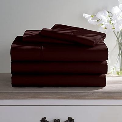 100% Long Staple Cotton 5 Piece Bed Sheet Set - RV-King Size Wine Sheets - 800 Thread Count Breathable Cooling Sheets - All Around Easy Fits Upto 12" Deep Pockets Sheets & Pillowcases Set