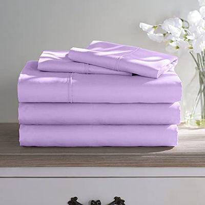 100% Long Staple Cotton 5 Piece Bed Sheet Set - Short Queen Size Lilac Sheets - 800 Thread Count Breathable Cooling Sheets - All Around Easy Fits Upto 12" Deep Pockets Sheets & Pillowcases Set