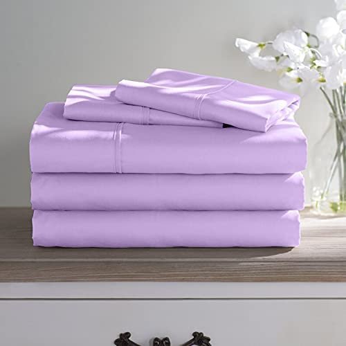 100% Long Staple Cotton 5 Piece Bed Sheet Set - Short Queen Size Lilac Sheets - 800 Thread Count Breathable Cooling Sheets - All Around Easy Fits Upto 12" Deep Pockets Sheets & Pillowcases Set
