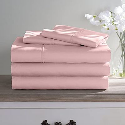 100% Long Staple Cotton 5 Piece Bed Sheet Set - Full XL Size Pink Sheets - 800 Thread Count Breathable Cooling Sheets - All Around Easy Fits Upto 12" Deep Pockets Sheets & Pillowcases Set