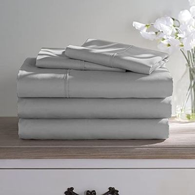 100% Long Staple Cotton 5 Piece Bed Sheet Set - Twin XL Size Light Grey Sheets - 800 Thread Count Breathable Cooling Sheets - All Around Easy Fits Upto 12" Deep Pockets Sheets & Pillowcases Set