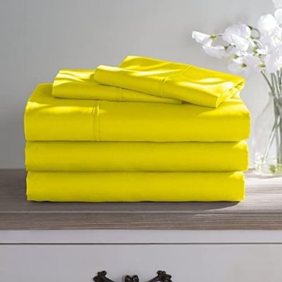 100% Long Staple Cotton 5 Piece Bed Sheet Set - King Size Yellow Sheets - 800 Thread Count Breathable Cooling Sheets - All Around Easy Fits Upto 12" Deep Pockets Sheets & Pillowcases Set
