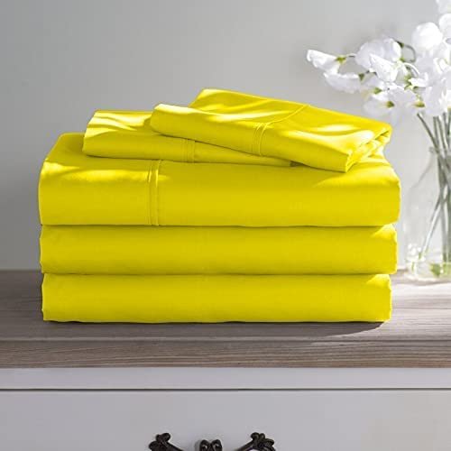 100% Long Staple Cotton 5 Piece Bed Sheet Set - King Size Yellow Sheets - 800 Thread Count Breathable Cooling Sheets - All Around Easy Fits Upto 12" Deep Pockets Sheets & Pillowcases Set