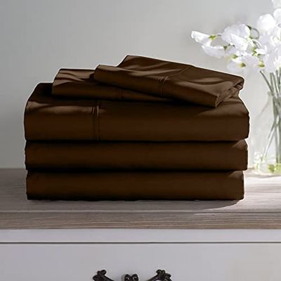100% Long Staple Cotton 5 Piece Bed Sheet Set - Full XL Size Chocolate Sheets - 800 Thread Count Breathable Cooling Sheets - All Around Easy Fits Upto 12" Deep Pockets Sheets & Pillowcases Set