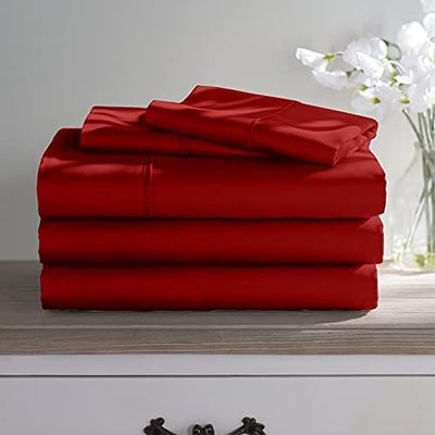 100% Long Staple Cotton 5 Piece Bed Sheet Set - Full XL Size Burgundy Sheets - 800 Thread Count Breathable Cooling Sheets - All Around Easy Fits Upto 12" Deep Pockets Sheets & Pillowcases Set