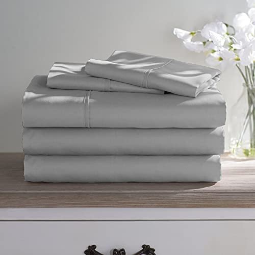 100% Long Staple Cotton 5 Piece Bed Sheet Set - King Size Light Grey Sheets - 800 Thread Count Breathable Cooling Sheets - All Around Easy Fits Upto 12" Deep Pockets Sheets & Pillowcases Set