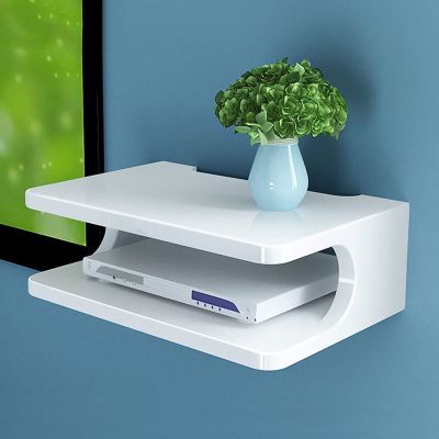 DONGYUE Multifunctional Router Storage Box/TV Set-top Box Rack/Living Room Wall-Mounted Rack Floating Rack for Cable Box Router Storage. Easy to Clean (Color : White)