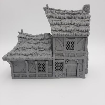 Small House - HERO Creations - 1:28 - RPG - Dungeons and Dragons - DND - Pathfinder - Lord of the Ring - Figurine Miniature (Gray/Unpainted) (Tatched Roof)
