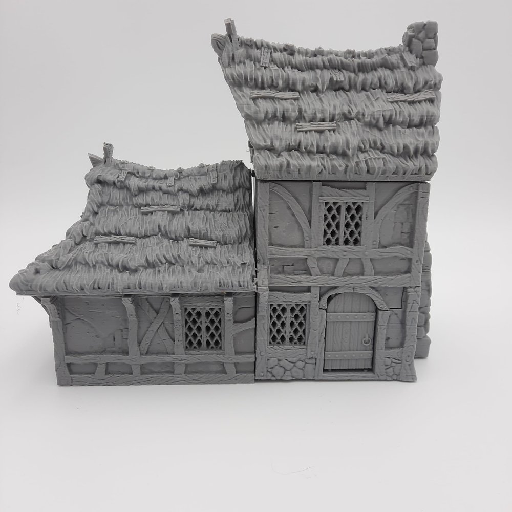 Small House - HERO Creations - 1:28 - RPG - Dungeons and Dragons - DND - Pathfinder - Lord of the Ring - Figurine Miniature (Gray/Unpainted) (Tatched Roof)