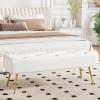 Furniliving Modern PU Leather Benches, Upholstered Tufted Leather Bedroom Ottoman 44" Ottoman Bench with X-Shaped Metal Legs for Makeup Room, Solid Bed Bench for Foyer, IvoryWhite view 3