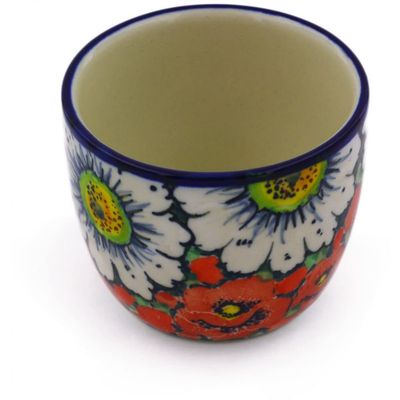 Polmedia Polish Pottery Tumbler UNIKAT - Sweet Red Petals Pattern Handmade in Boleslawiec Poland by Ceramika Artystyczna + Certificate of Authenticity