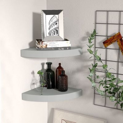 CHARMMA Floating Corner Shelves 2 pcs Gray 9.8"x9.8"x1.5" MDF-1.8KG