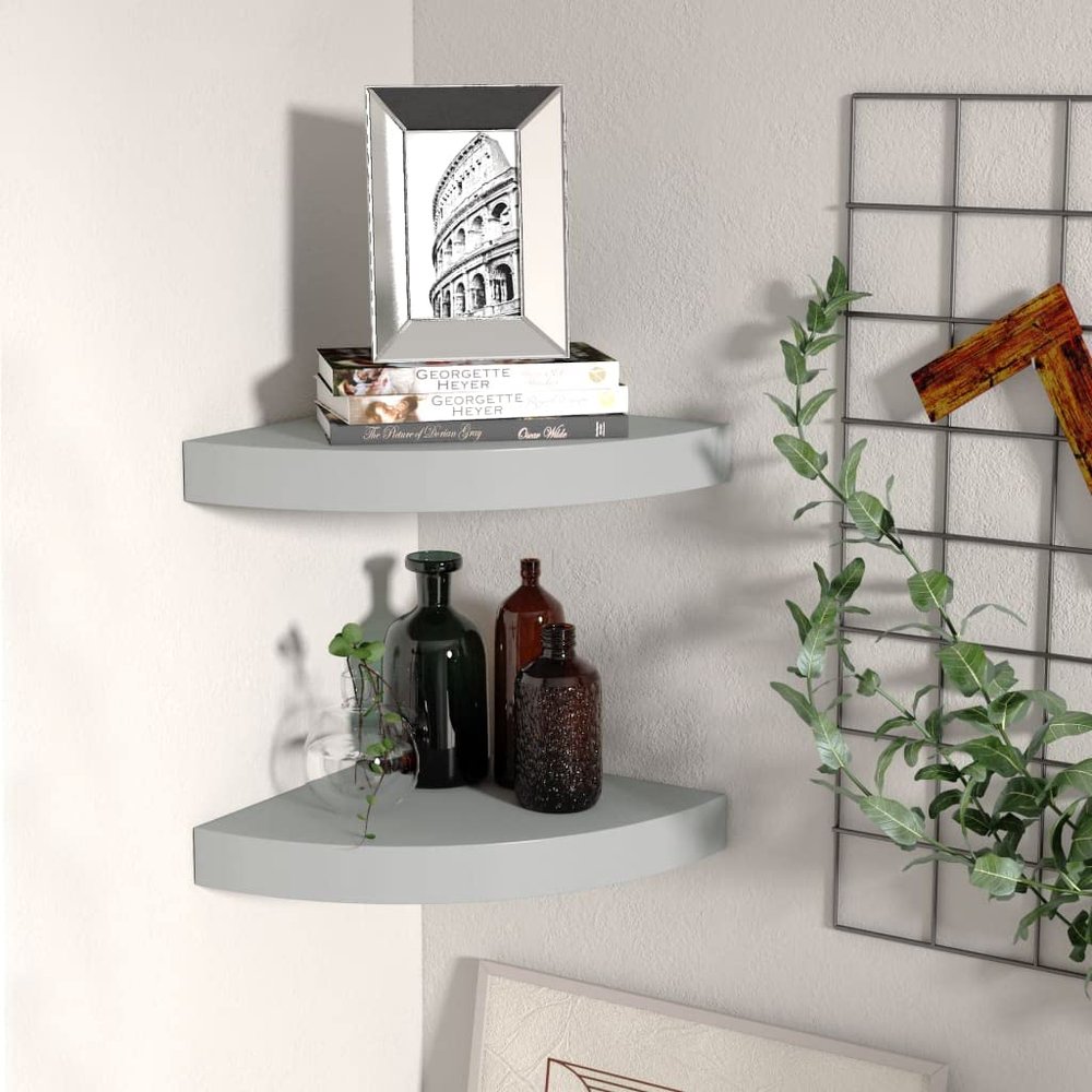 CHARMMA Floating Corner Shelves 2 pcs Gray 9.8"x9.8"x1.5" MDF-1.8KG