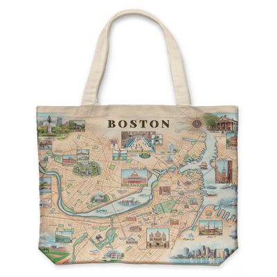 Xplorer Maps Boston Map Canvas Tote Bag with Handles, Cloth Grocery Shopping Bag, Reusable & Eco-friendly Bag, 100% Cotton, Washable, 18 wide x 15 tall