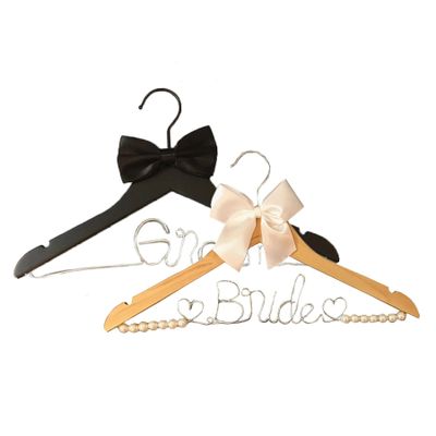 2 PCS Pearl Hangers Artificial Shelves Bowknot Bride and Groom Wedding Dress Hanging Clip,Bride Groom,2 PCS