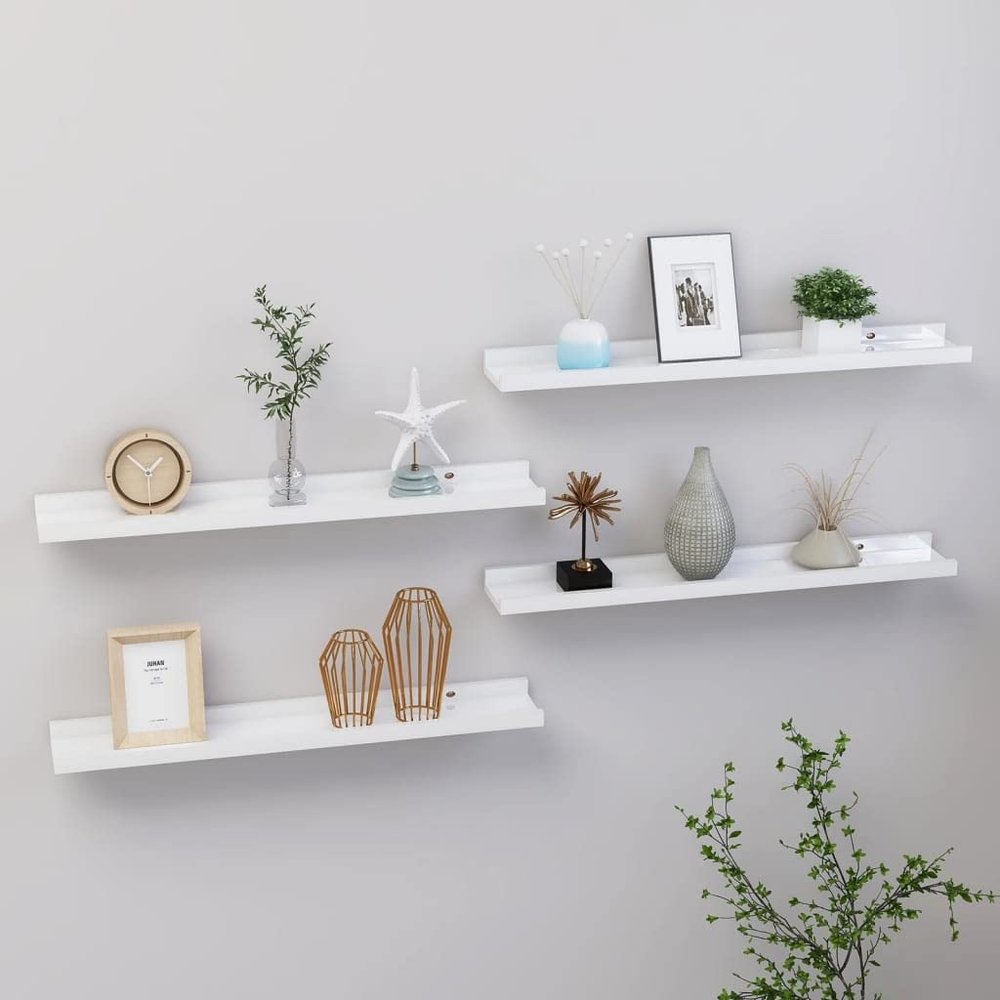 CHARMMA Wall Shelves 4 pcs High Gloss White 23.6"x3.5"x1.2"-2.35KG