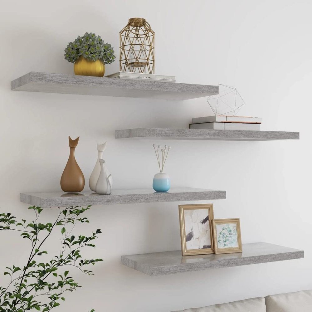 CHARMMA Floating Shelves Wall Mounted, Rustic Wood Wall Shelves for Bedroom, Bathroom, Living Room, Kitchen, Laundry Room Storage & Decoration, Set of 4 Concrete Gray 31.5"x9.3"x1.5" MDF