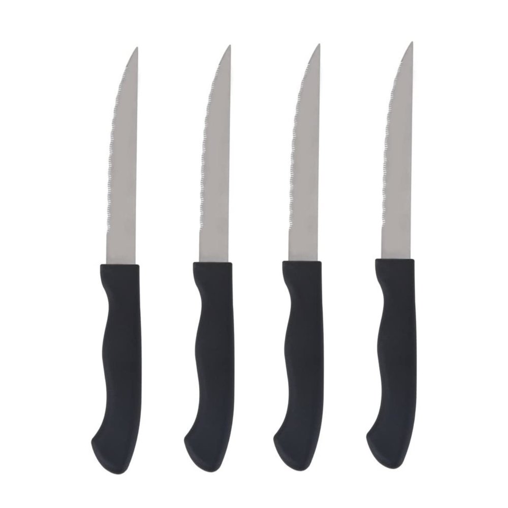 4-Piece Steak Knife Set with Soft Grip & Black Handles