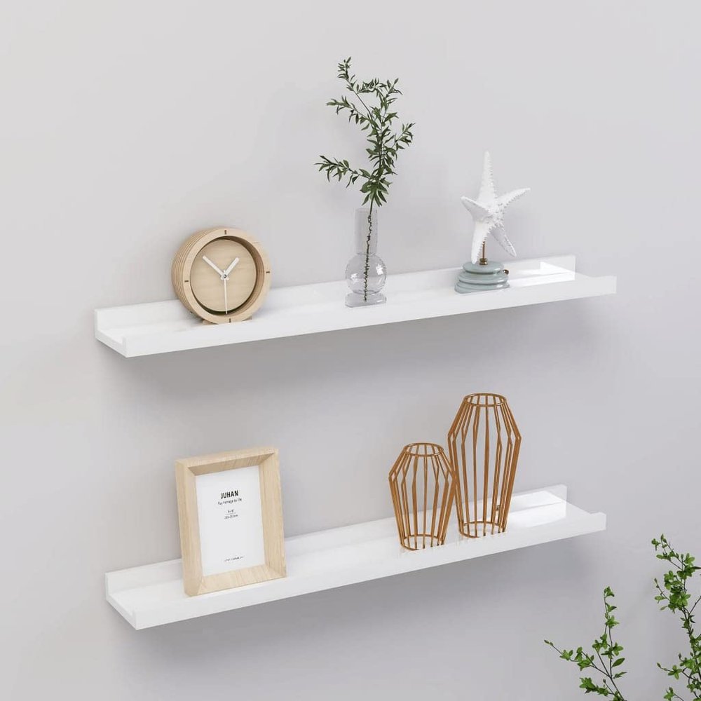 CHARMMA Wall Shelves 2 pcs High Gloss White 23.6"x3.5"x1.2"-1.24KG