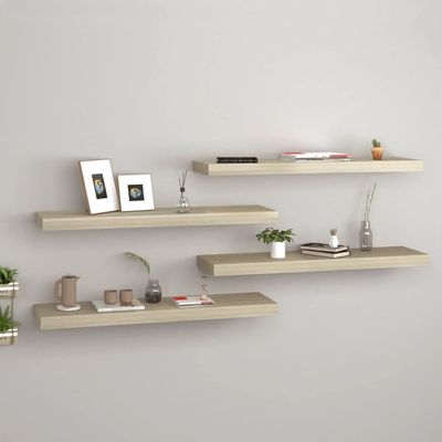 CHARMMA Floating Shelves Wall Mounted, Rustic Wood Wall Shelves for Bedroom, Bathroom, Living Room, Kitchen, Laundry Room Storage & Decoration, Set of 4 Oak 31.5"x9.3"x1.5" MDF