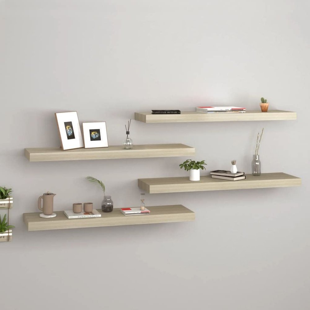 CHARMMA Floating Shelves Wall Mounted, Rustic Wood Wall Shelves for Bedroom, Bathroom, Living Room, Kitchen, Laundry Room Storage & Decoration, Set of 4 Oak 31.5"x9.3"x1.5" MDF