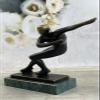 Abstract Modern Art Ice Skater Bronze Sculpture Green Marble Base Figurine Figure by Think Bronze view 2