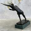 Abstract Modern Art Ice Skater Bronze Sculpture Green Marble Base Figurine Figure by Think Bronze view 3