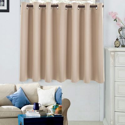 A.Monamour Short Curtain for Small Window Solid Beige Blackout Room Darkening Curtain Window Treatment Valance Window Panel Drapes Half Curtain for Kitchen Caf Bedroom Cabinet Curtain Door Curtain