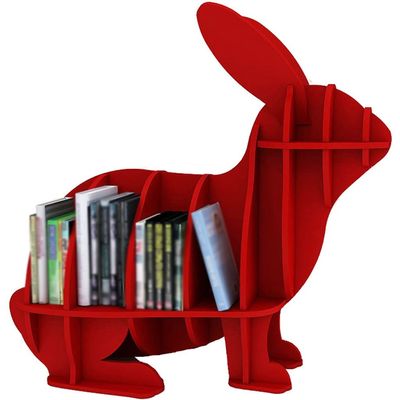 Book Rack Bookshelf Cute Rabbit Shape Book Shelf, Creative Animal Floor Ornament Bookcase, Picture Book Cartoon Bookshelf, Easy Installation (Color : Red, Size : 53 * 28 * 48cm)