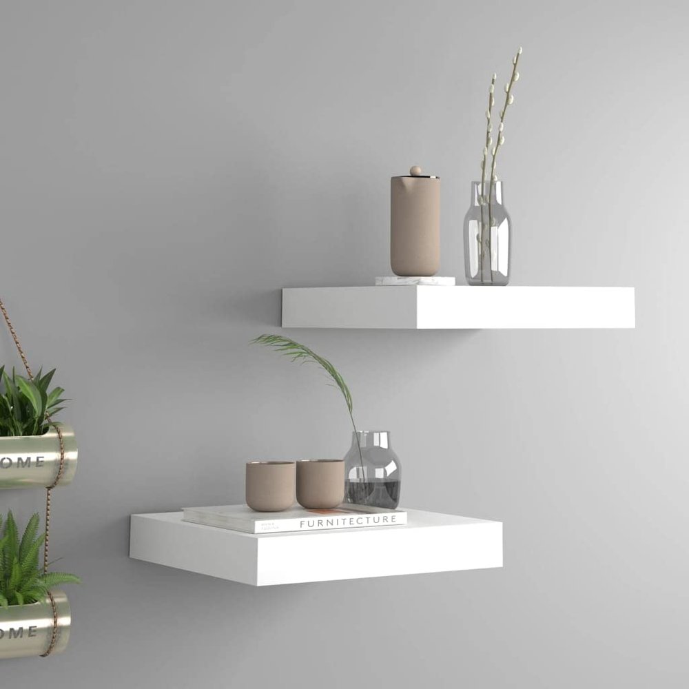 CHARMMA Floating Shelves Wall Mounted, Rustic Wood Wall Shelves for Bedroom, Bathroom, Living Room, Kitchen, Laundry Room Storage & Decoration, Set of 2 White 9.1"x9.3"x1.5" MDF