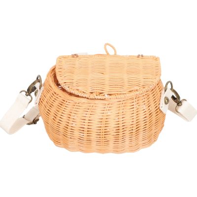 Stylish Rattan Woven Shoulder Bag for Kids, Multi-Functional Basket for Bike, Scooter, and Storage, 7.87X6.29X4.72 Inch, Khaki