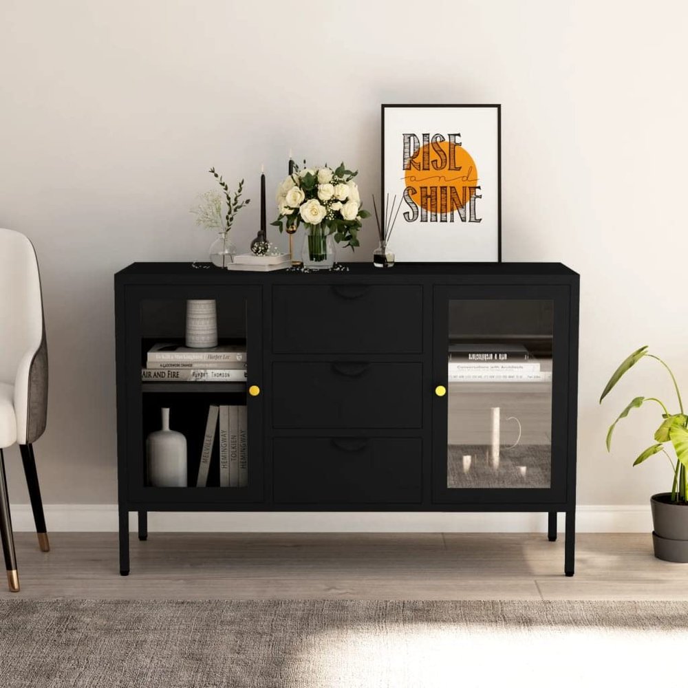 CHARMMA Sideboard Black 41.3"x13.8"x27.6" Steel and Tempered Glass-30.44KG