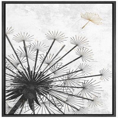 wall26 Framed Canvas Print Wall Art Dark Pastel Dandelion Flower Silhouette Nature Wilderness Illustrations Modern Art Rustic Decorative Relax/Calm for Living Room, Bedroom, Office - 16x24 Black