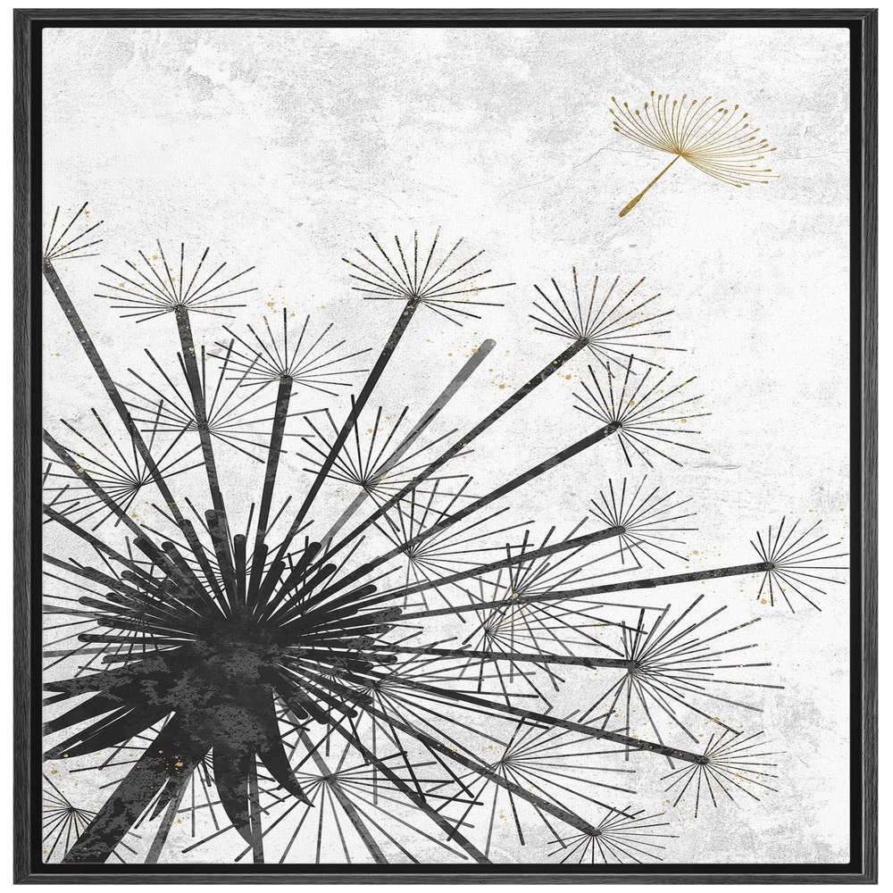wall26 Framed Canvas Print Wall Art Dark Pastel Dandelion Flower Silhouette Nature Wilderness Illustrations Modern Art Rustic Decorative Relax/Calm for Living Room, Bedroom, Office - 16x24 Black