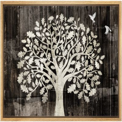 wall26 Framed Canvas Print Wall Art Wood Panel Botanical Tree Bird Tapestry Nature Wilderness Illustrations Modern Art Rustic Decorative Relax/Calm for Living Room, Bedroom, Office - 16"x24" Natural