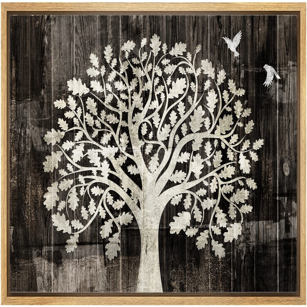 wall26 Framed Canvas Print Wall Art Wood Panel Botanical Tree Bird Tapestry Nature Wilderness Illustrations Modern Art Rustic Decorative Relax/Calm for Living Room, Bedroom, Office - 16"x24" Natural