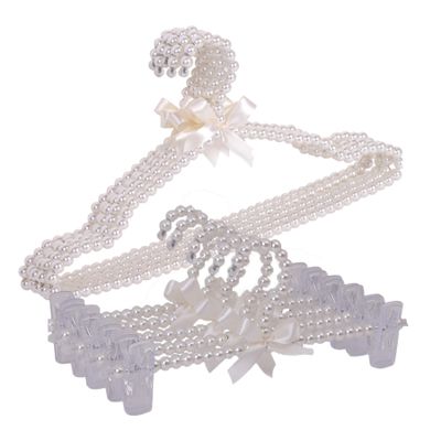 10 PCS Pearl Hangers Artificial Pearl Jeans Shelves Bowknot Wedding Hangers and Trousers Hanging Clip (White),Pearl White