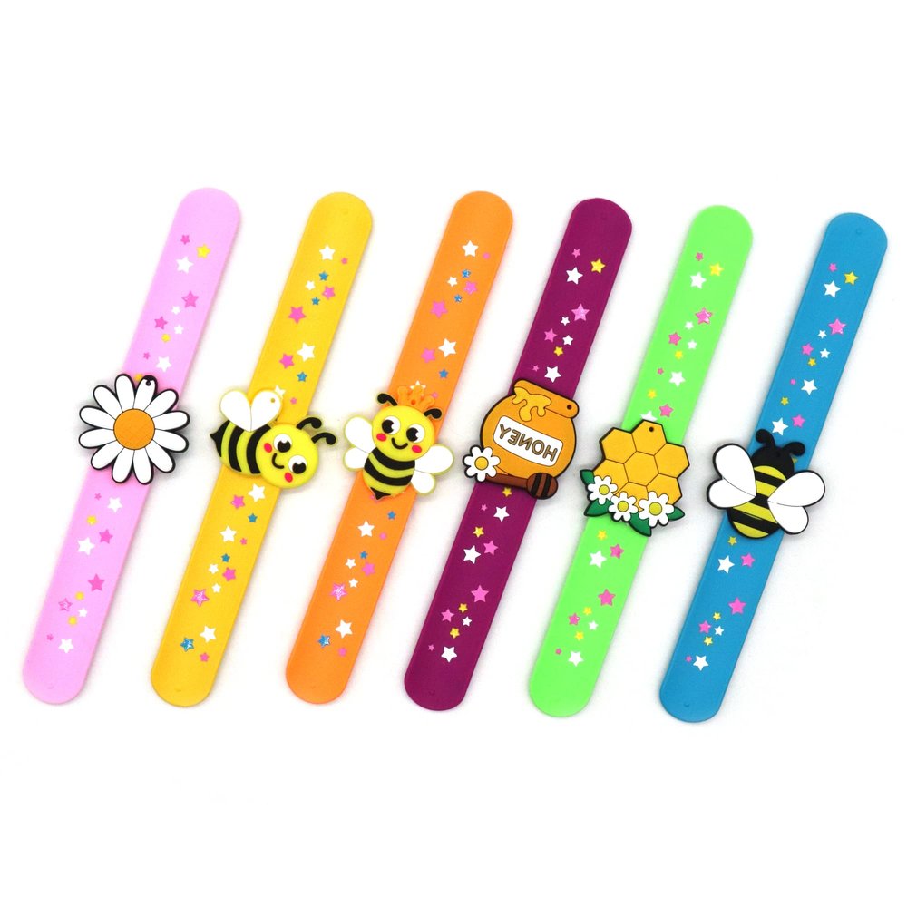 Bee Theme Slap Bracelets Party Favors- Bee Silicone Wristbands (6pack) for Teens Birthday&Bee Theme Party Supplies Carnival Prizes Suit Classroom Exchanging Gifts