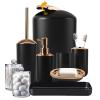 9 Pieces Black Bathroom Accessories Set, Gorgeous Bathroom Set, Trash Can, Toilet Brush, Soap Dispenser and Toothbrush Holder, Soap Dish, Tumber, Qtip Holder, Tray, Sink Countertop Set Decor view 1