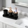 9 Pieces Black Bathroom Accessories Set, Gorgeous Bathroom Set, Trash Can, Toilet Brush, Soap Dispenser and Toothbrush Holder, Soap Dish, Tumber, Qtip Holder, Tray, Sink Countertop Set Decor view 3