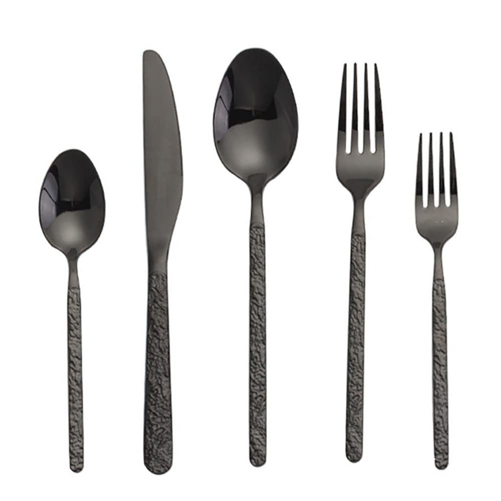 40-Piece Black Silverware Set for 8, Hammered Modern Stainless Steel Flatware Set, Tableware Cutlery Set for Home and Restaurant, Dinnerware Sets Fork Spoon Knife Set, Dishwasher Safe