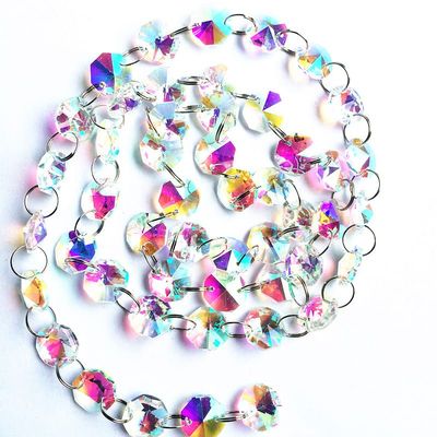 All Colors Luxurious K9 Crystal Glass 14mm Octagon Chandelier Beads Garland Stand Hang Chains For Christmas Tree &/Curtain Decor - (Color: AB/Size: 10 Meters)