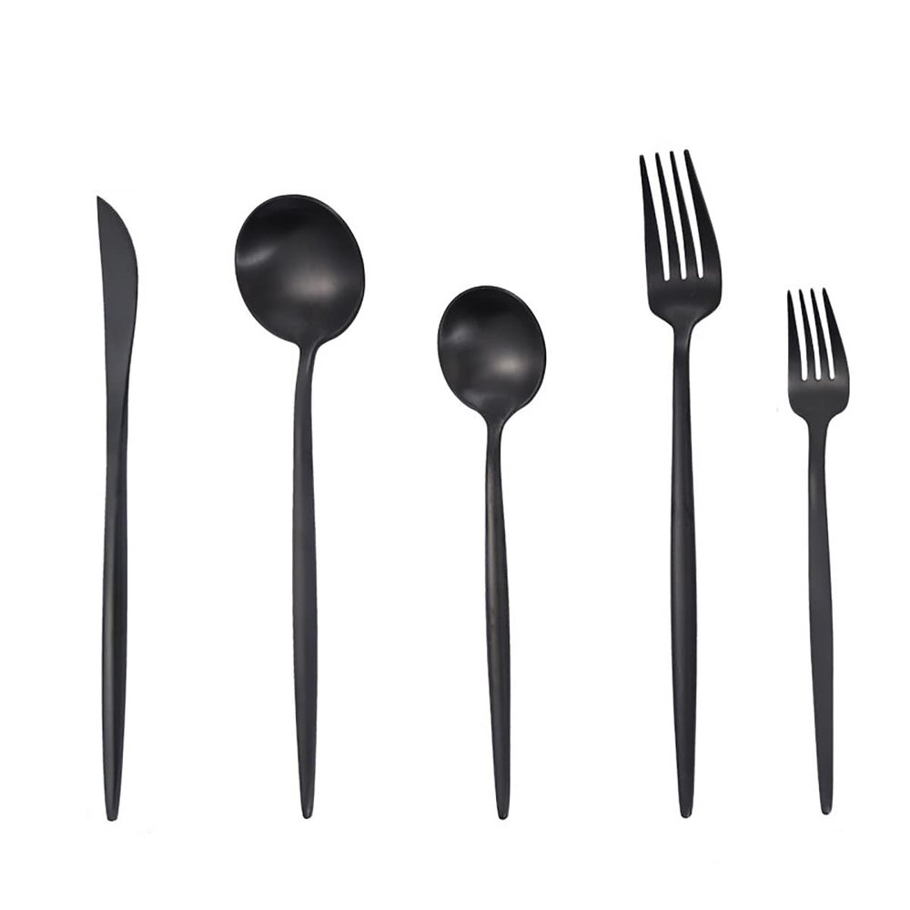 Black Silverware Set for 6 TWEE Unique 30-Piece Stainless Steel Flatware Cutlery Utensils Set Knife Fork Spoon Set Tableware Set for Home Kitchen Restaurant Hotel, Dishwasher Safe