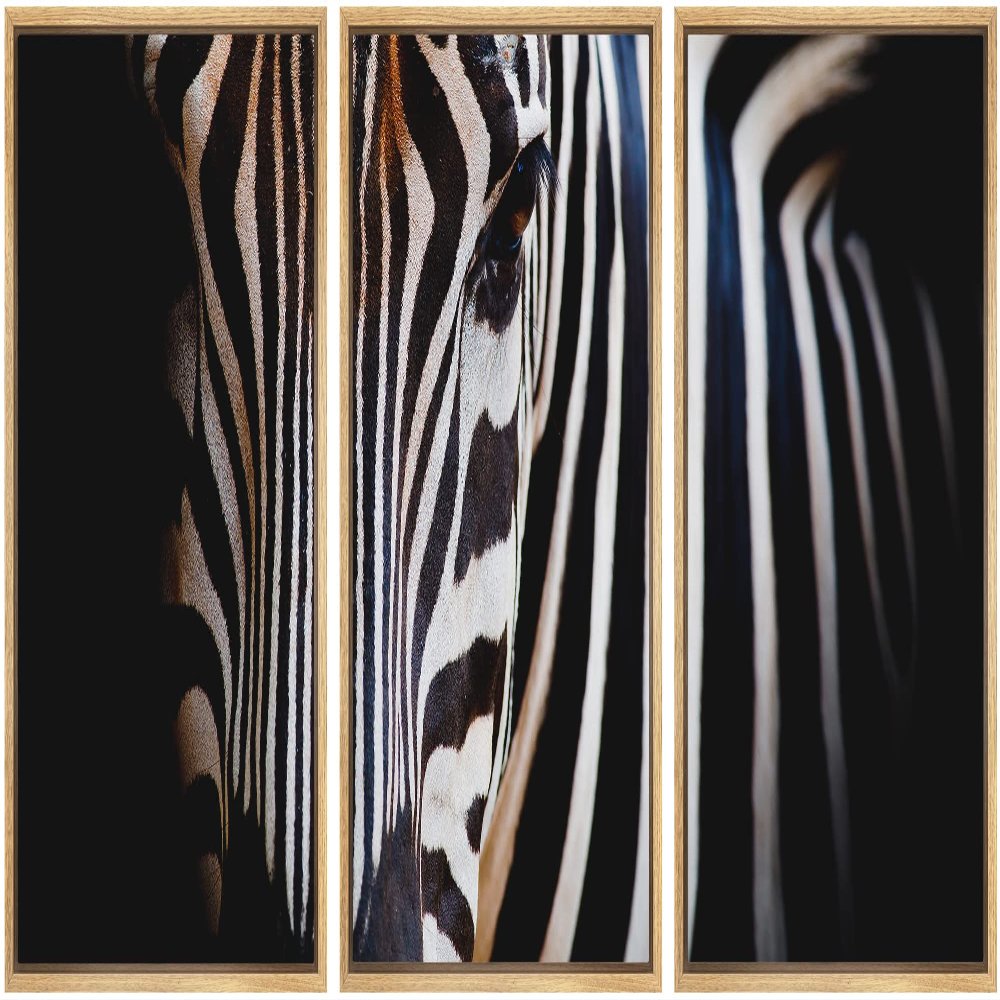 wall26 Framed Canvas Print Wall Art Set Close Up Portrait of African Zebra Animals Wildlife Realism Rustic Scenic Relax/Calm Nature Wilderness for Living Room, Bedroom, Office - 16"x24"x3 Natural