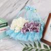 INFILM Wedding Flower Girl Basket,Handle Foldable Wedding Lace Flower Basket, Romantic Petals Basket with Lace and Satin Flowers,Party Candies Basket view 2